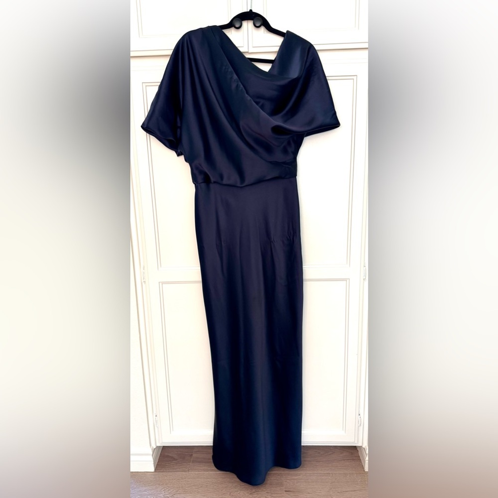 Amsale x Bloomingdale’s Draped Satin One Shoulder Dress in Navy - Picture 5 of 7